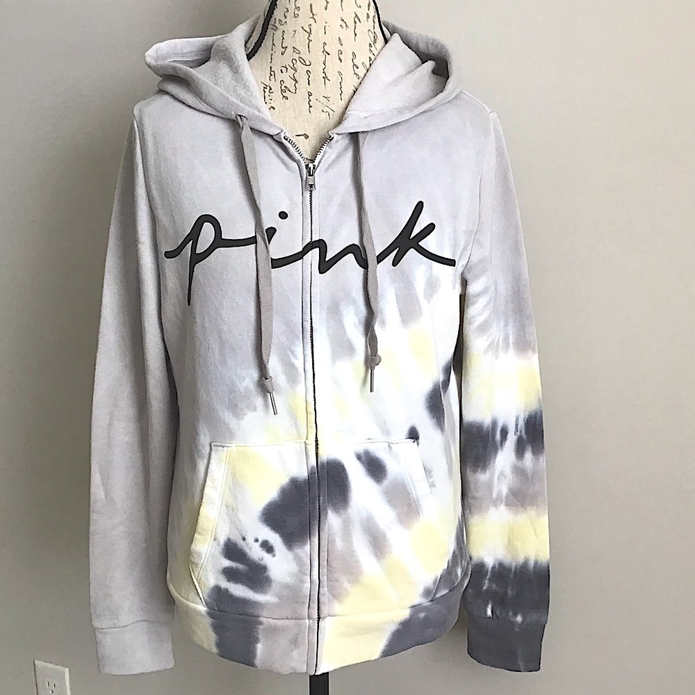 PINK VS Everyday Lounge Full-Zip Hoodie Sweatshirt Tie-Dye Top New With Tag